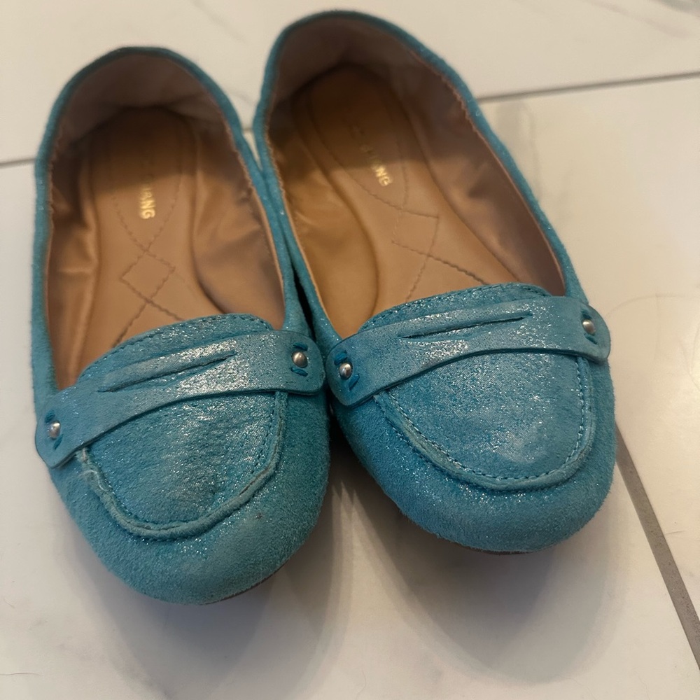 Arturo Chiang Blue Flats with Penny Loafer Design